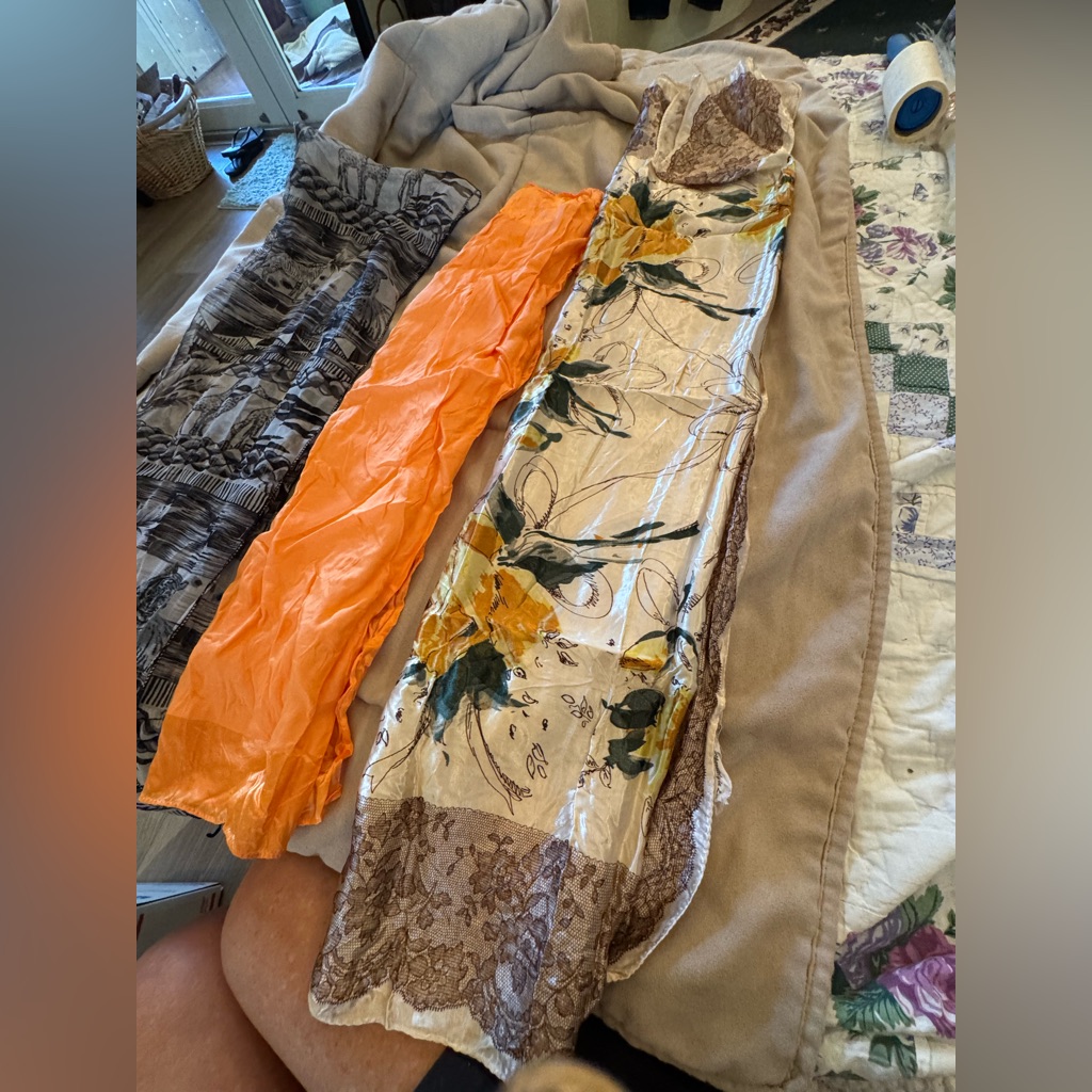 Floral And Orange Scarves Set 3 Scarves No Flaws